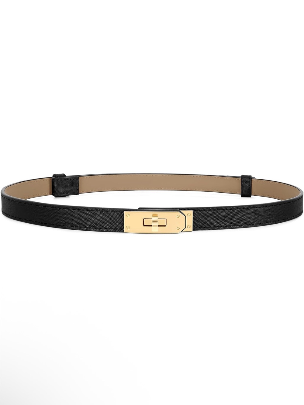 Classic Black Women’s Leather Belt with Gold Buckle